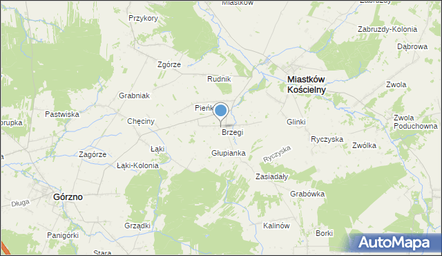 mapa Brzegi, Brzegi gmina Miastków Kościelny na mapie Targeo